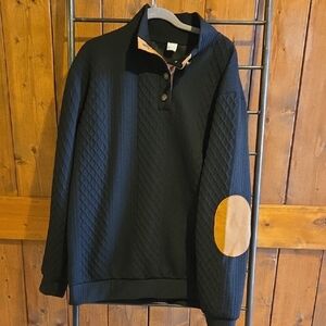Source Unknown Black and Brown Quilted Zip-Up Sweater